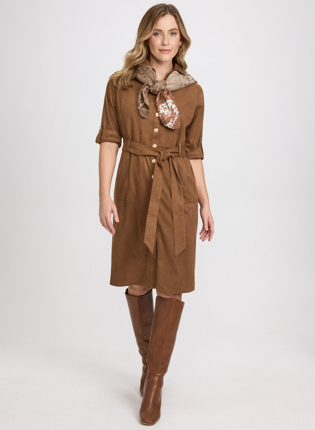Faux-Suede Shirt Dress