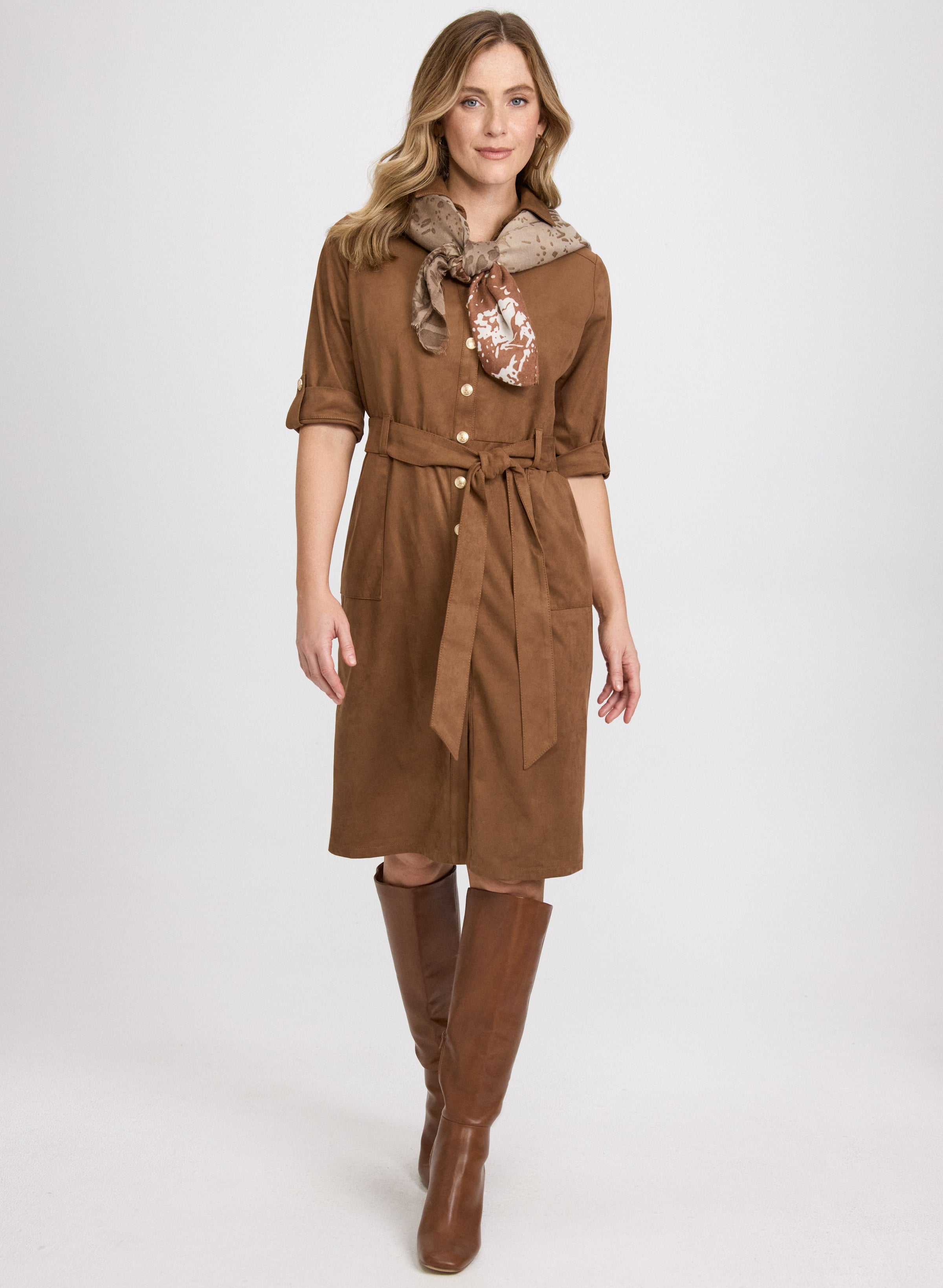 Faux-Suede Shirt Dress