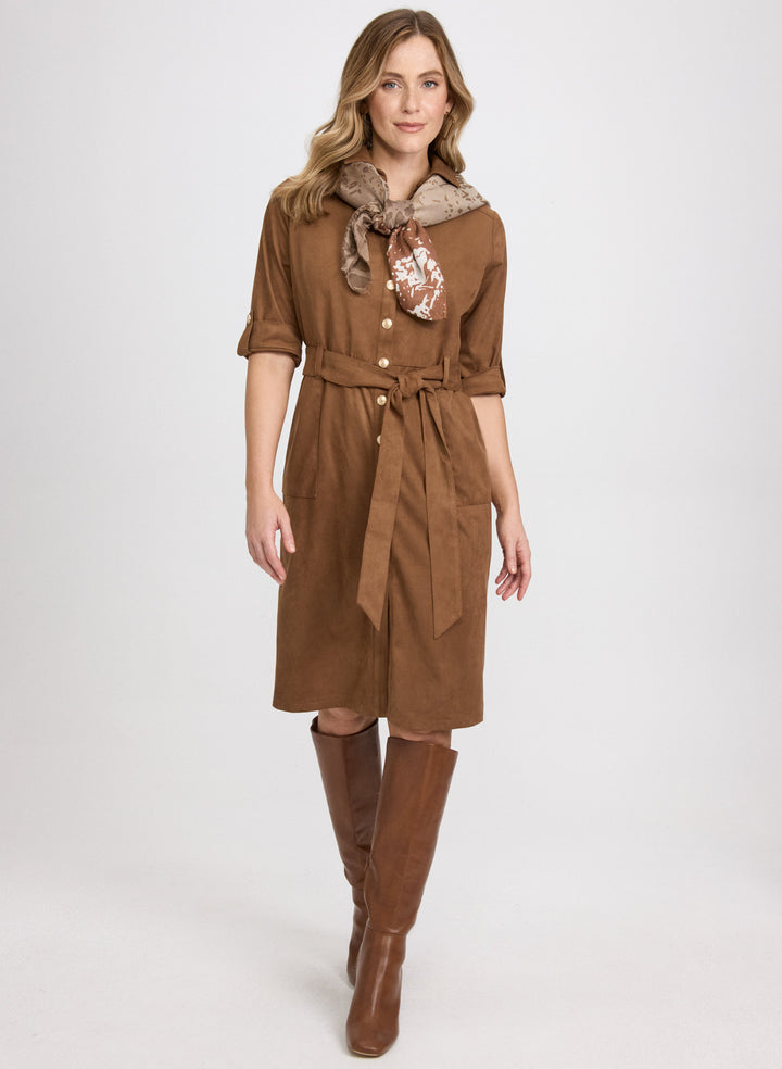 Faux-Suede Shirt Dress