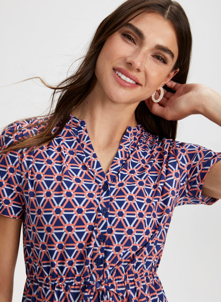 Geometric Print Tiered Midi Dress