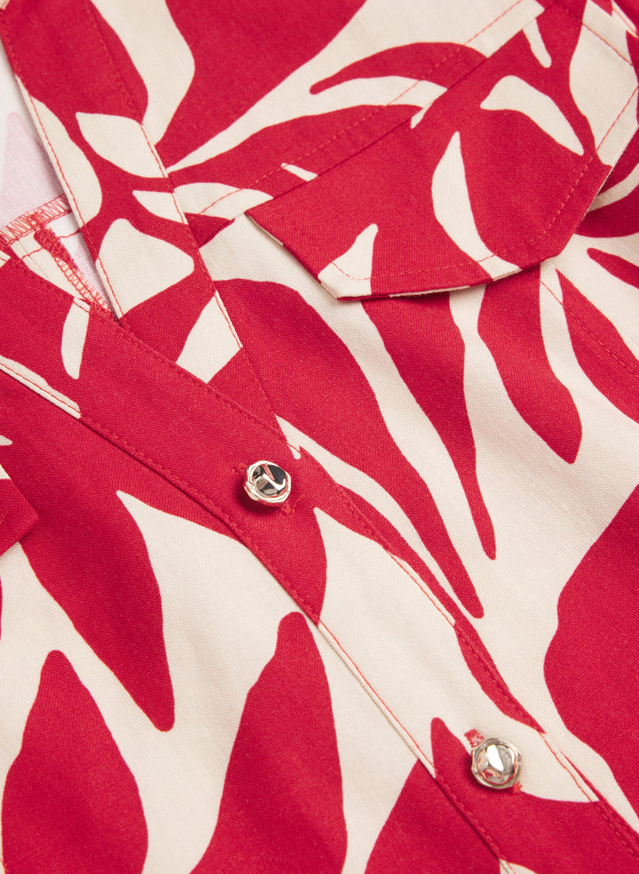 Leaf Print Linen-Blend Dress