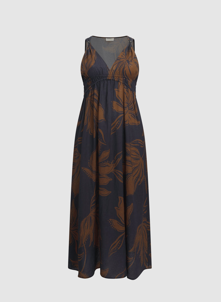 Leaf Print Maxi Dress