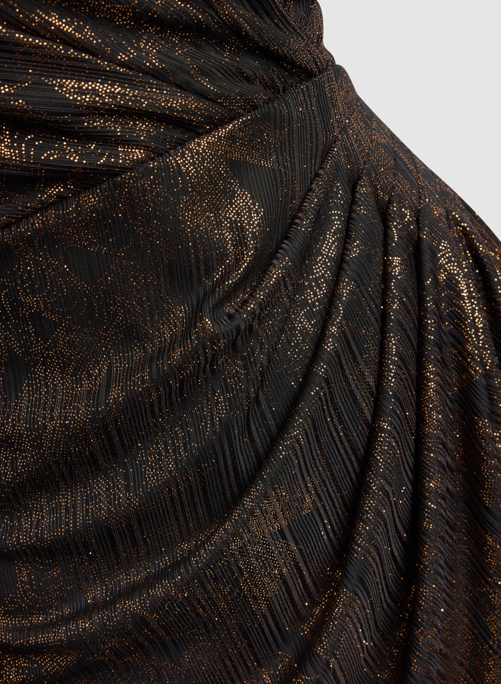 Metallic Waterfall Flounce Dress