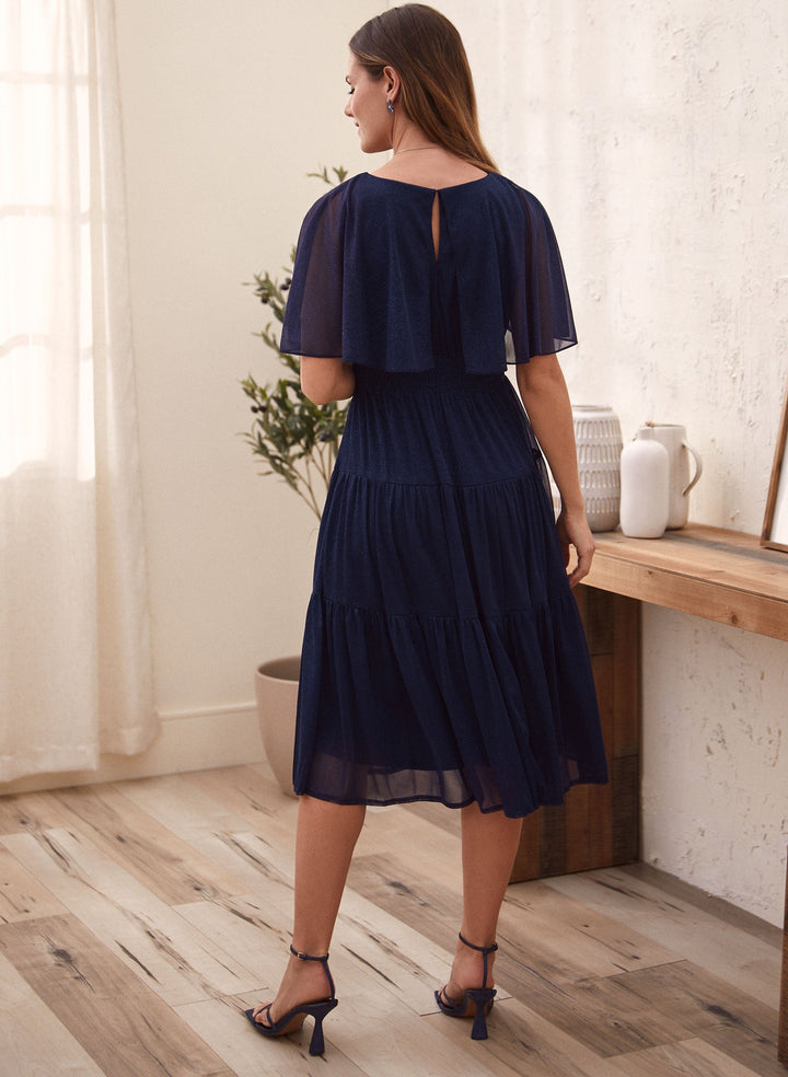 Glitter Chiffon Capelet Dress