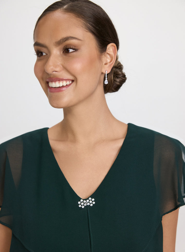 Tiered Brooch Embellished Dress