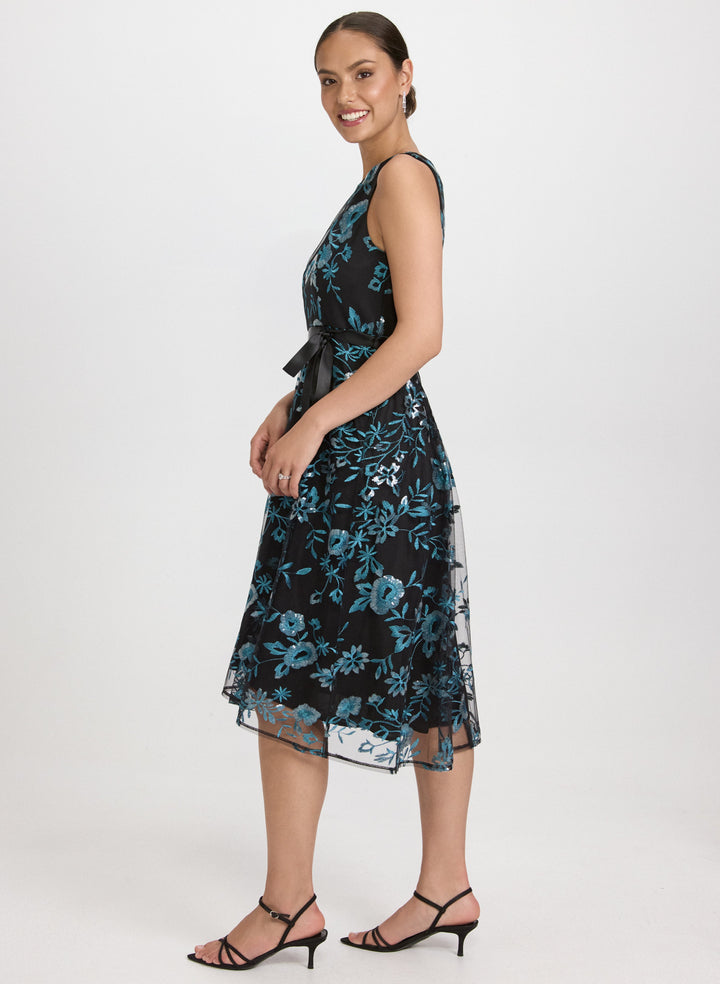 Sequined Floral Embroidery Dress