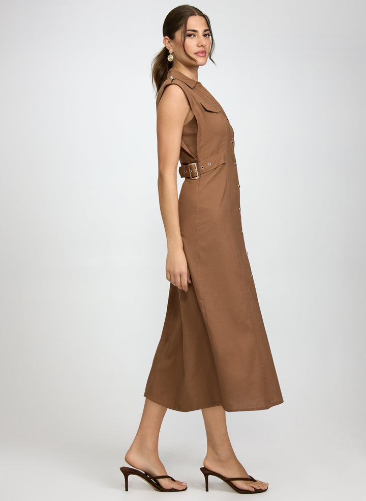 Sleeveless Button-Down Midi Dress