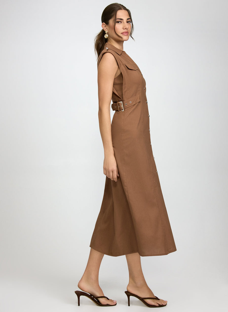 Sleeveless Button-Down Midi Dress