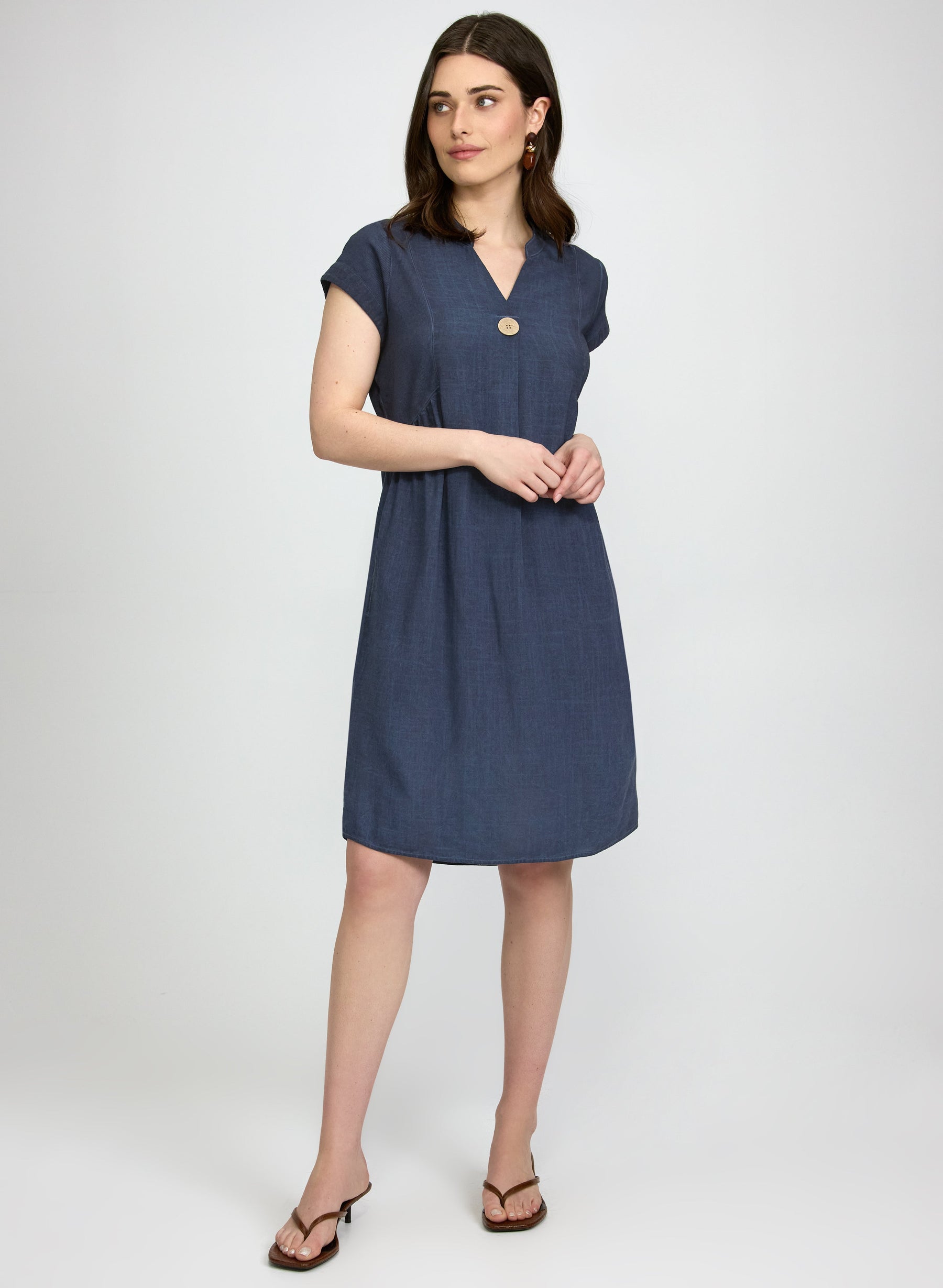 Linen-Blend Pocket Dress