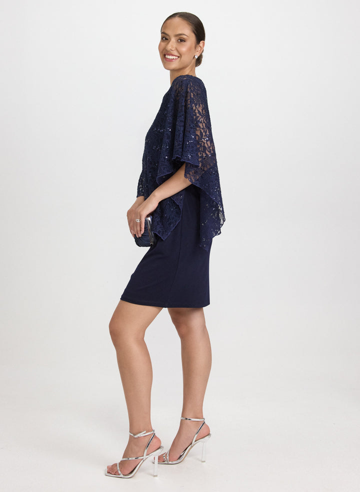 Compli K - Sequined Lace Capelet Dress