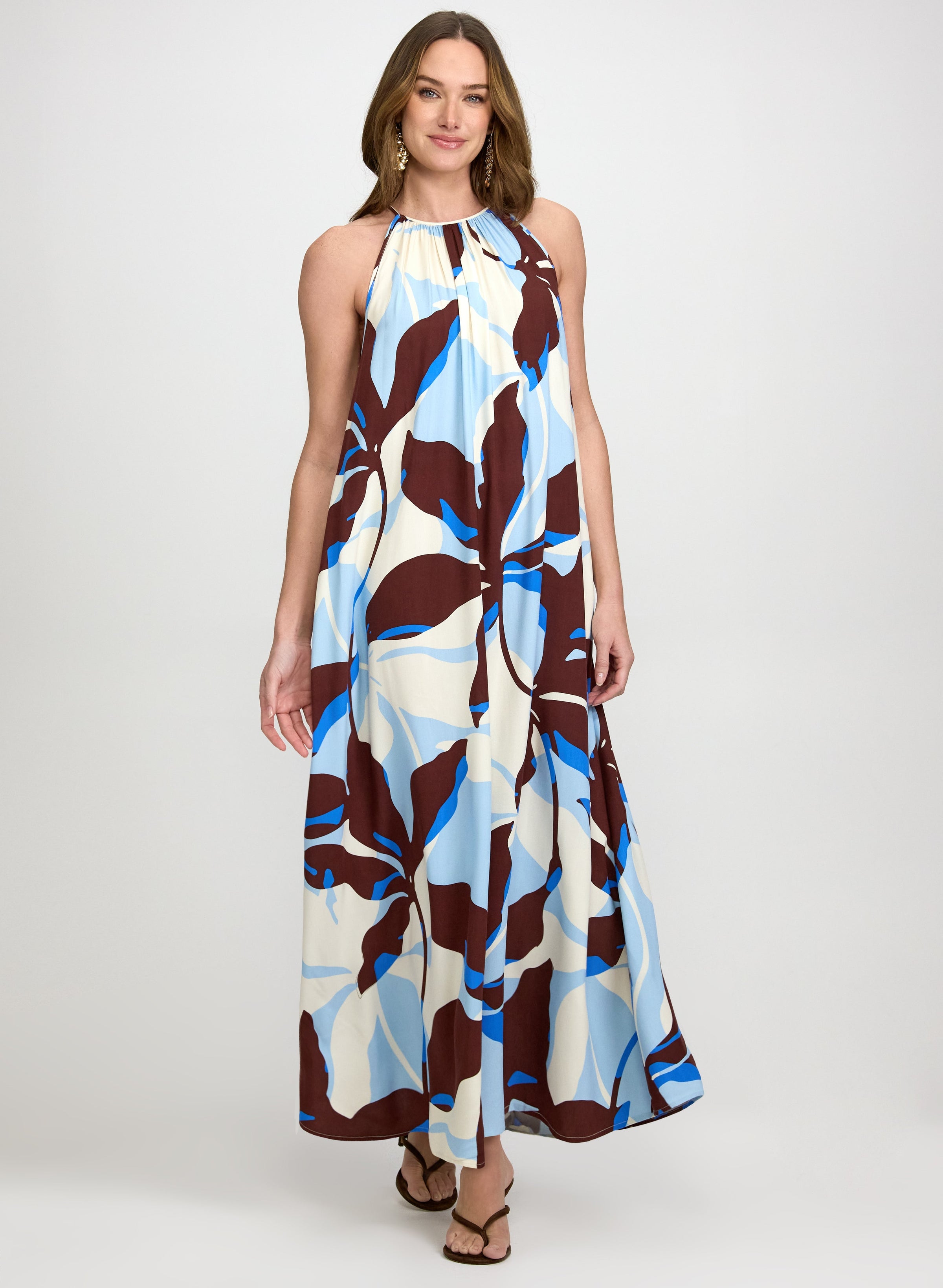 Leaf Print Maxi Dress