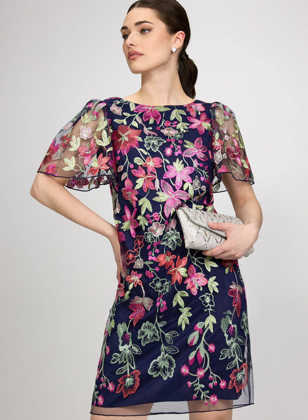Floral Embroidered Mesh Dress