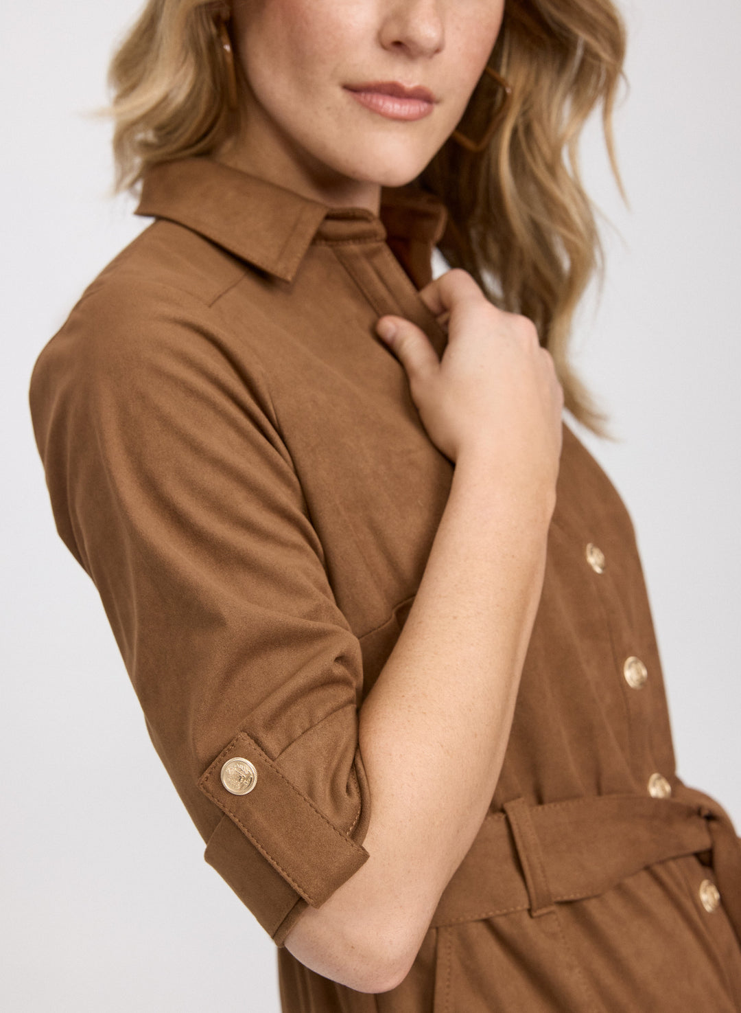 Faux-Suede Shirt Dress