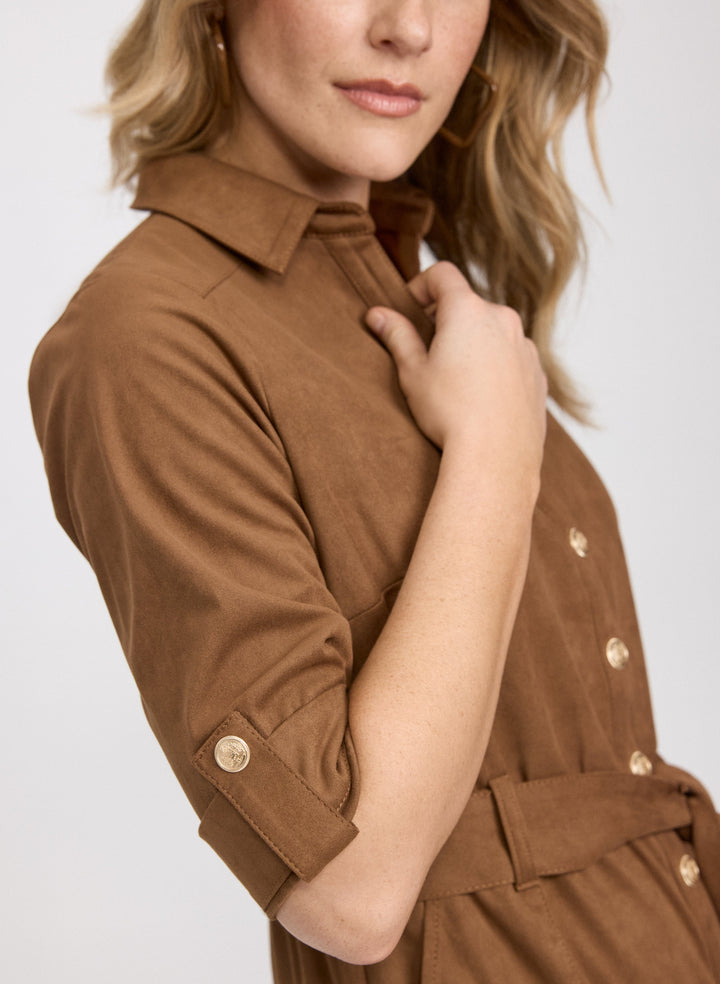 Faux-Suede Shirt Dress