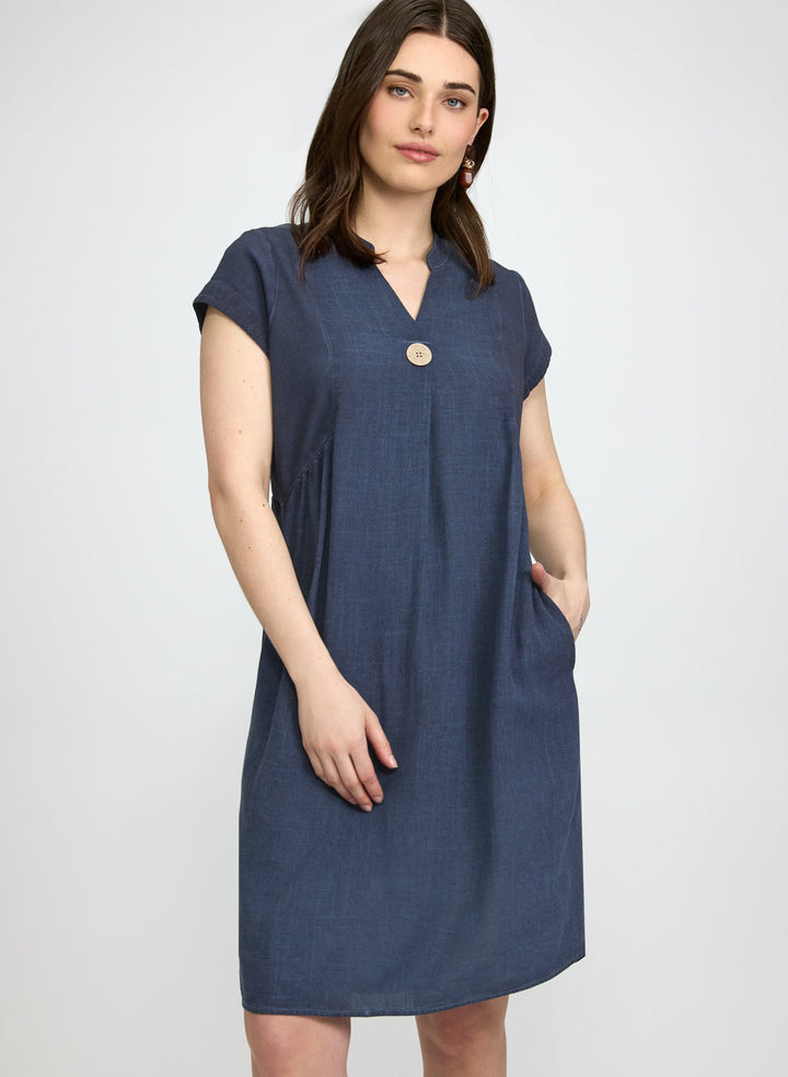 Linen-Blend Pocket Dress