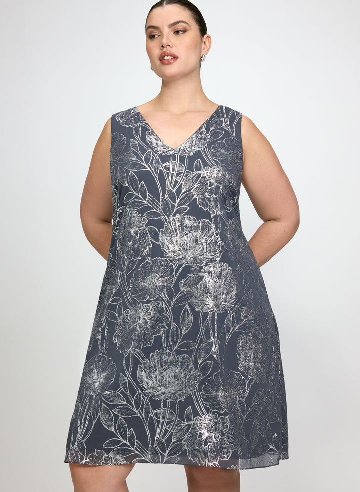 Sheer Cape & Metallic Floral Dress Set