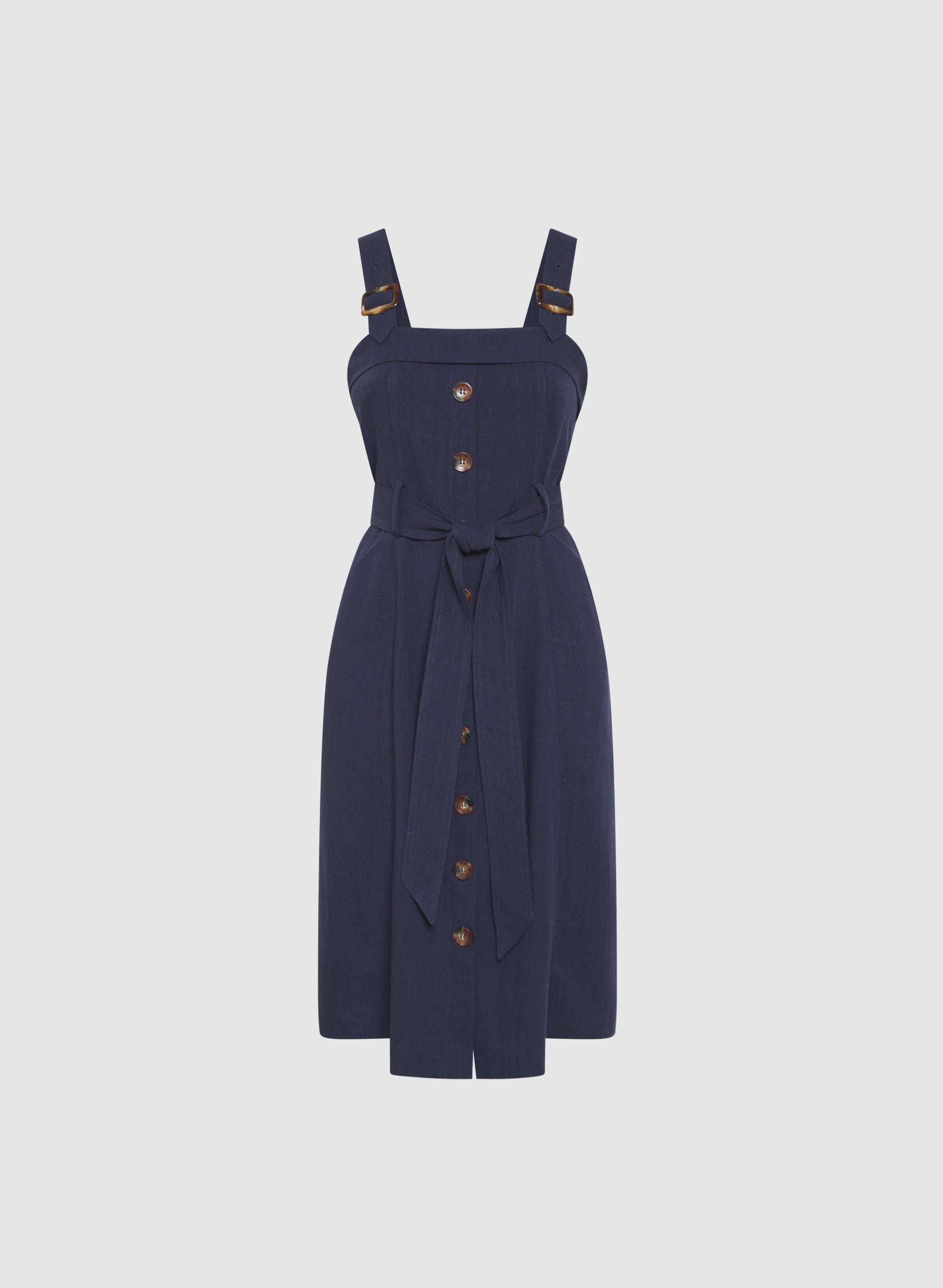 Linen-Blend Button-Down Dress