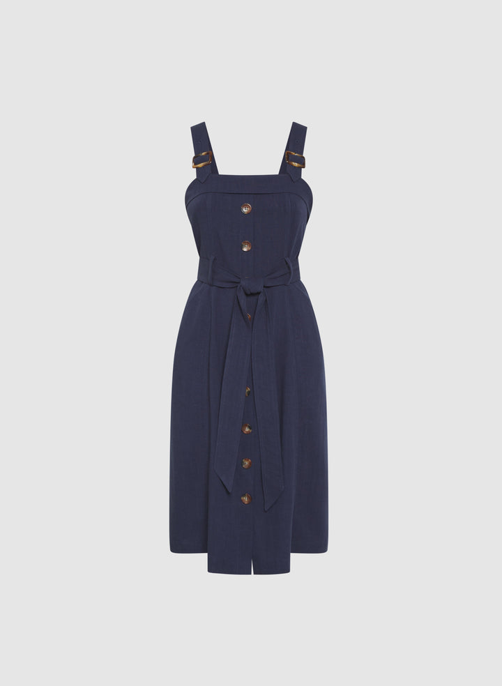 Linen-Blend Button-Down Dress
