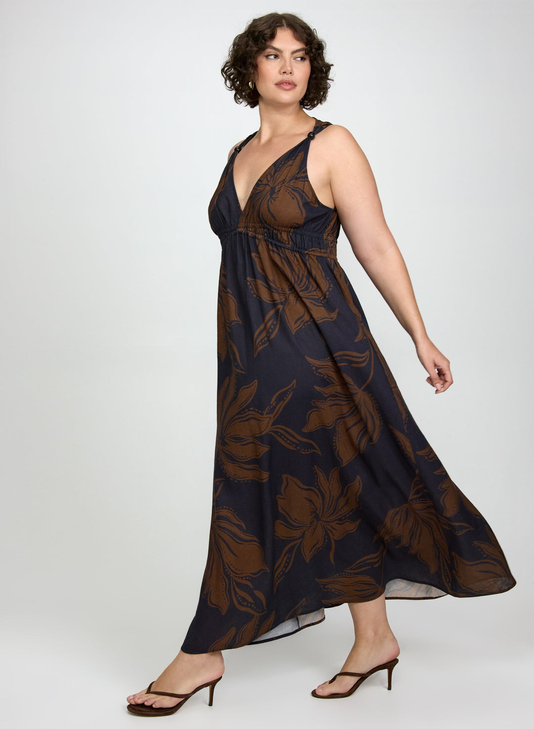 Leaf Print Maxi Dress