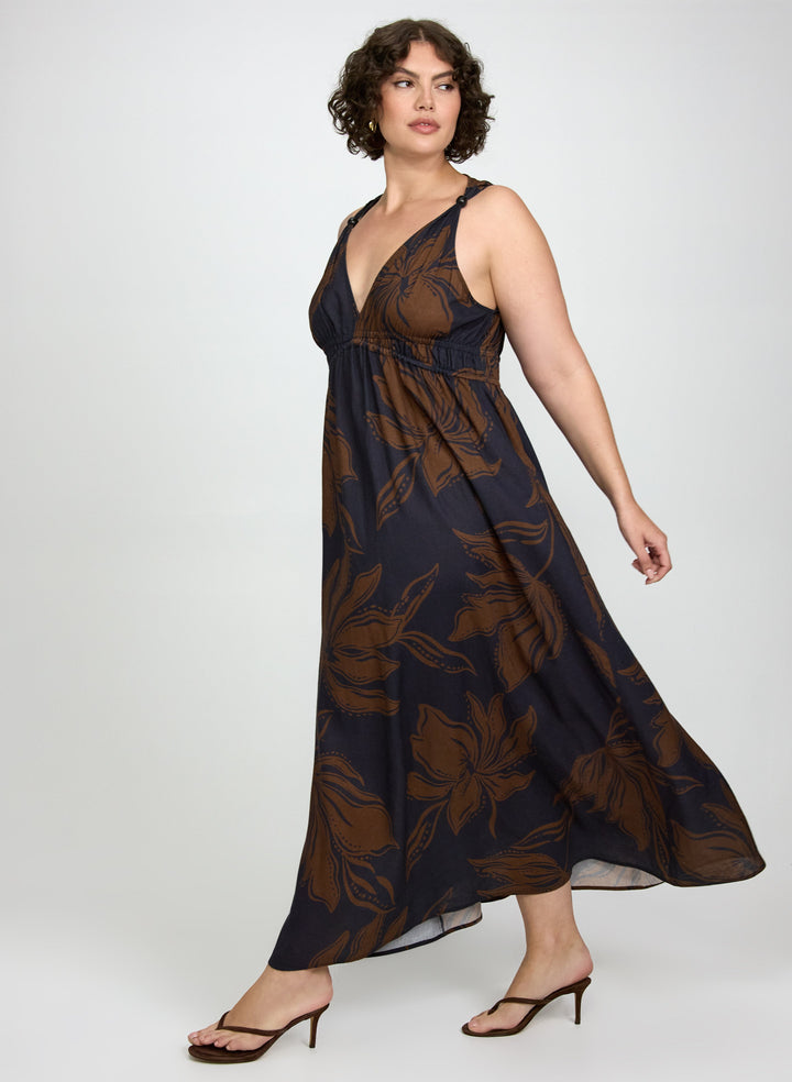 Leaf Print Maxi Dress
