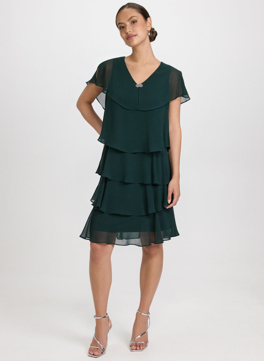 Tiered Brooch Embellished Dress