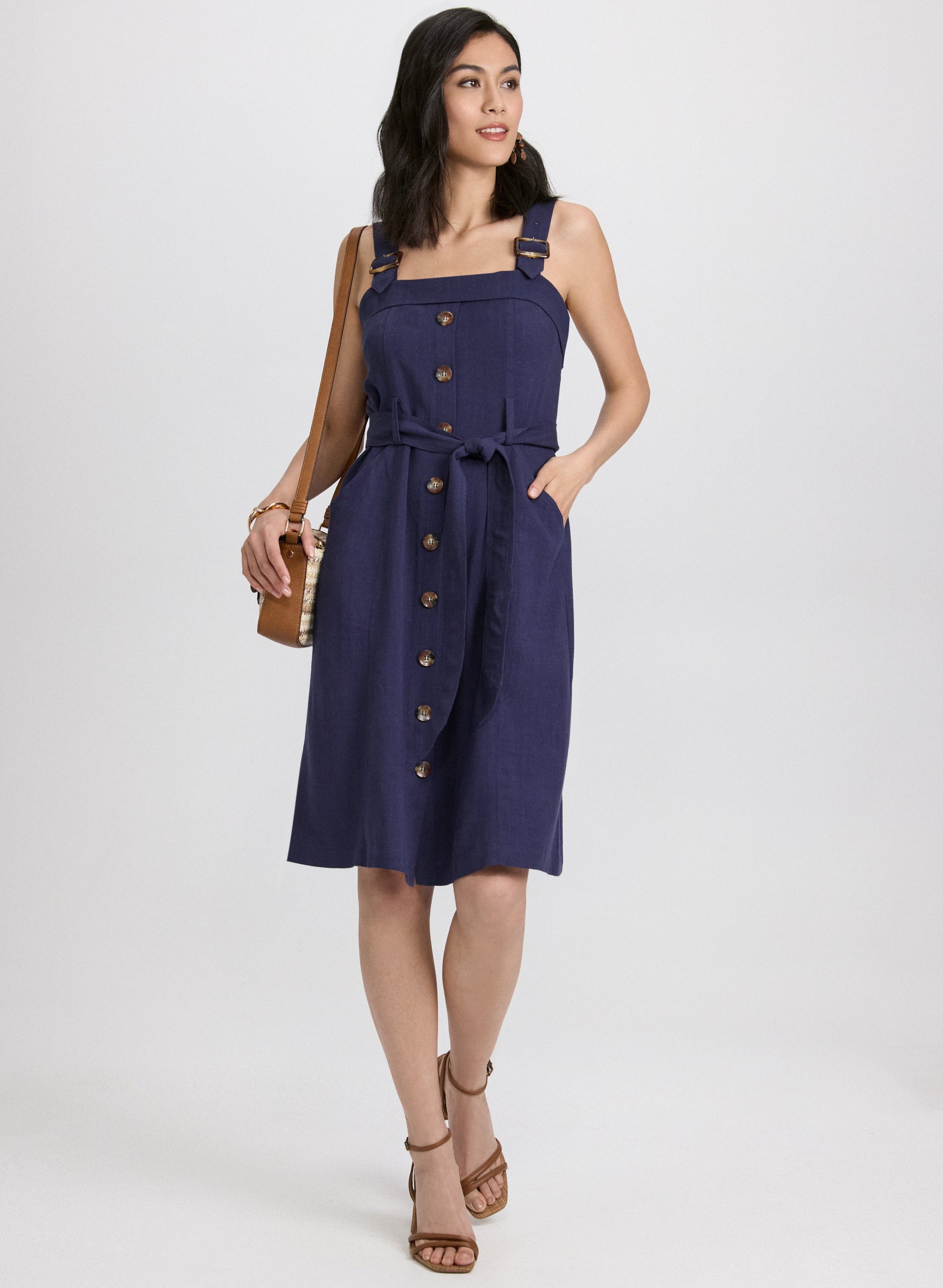 Linen-Blend Button-Down Dress