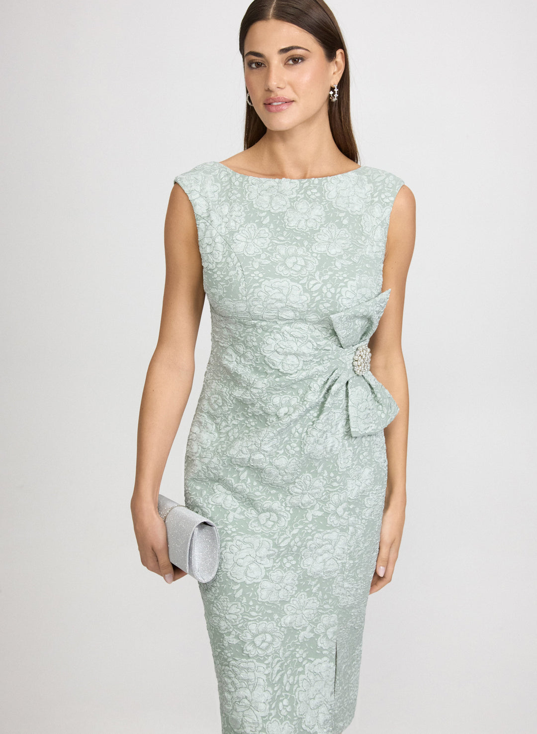 Jeweled Floral Jacquard Dress