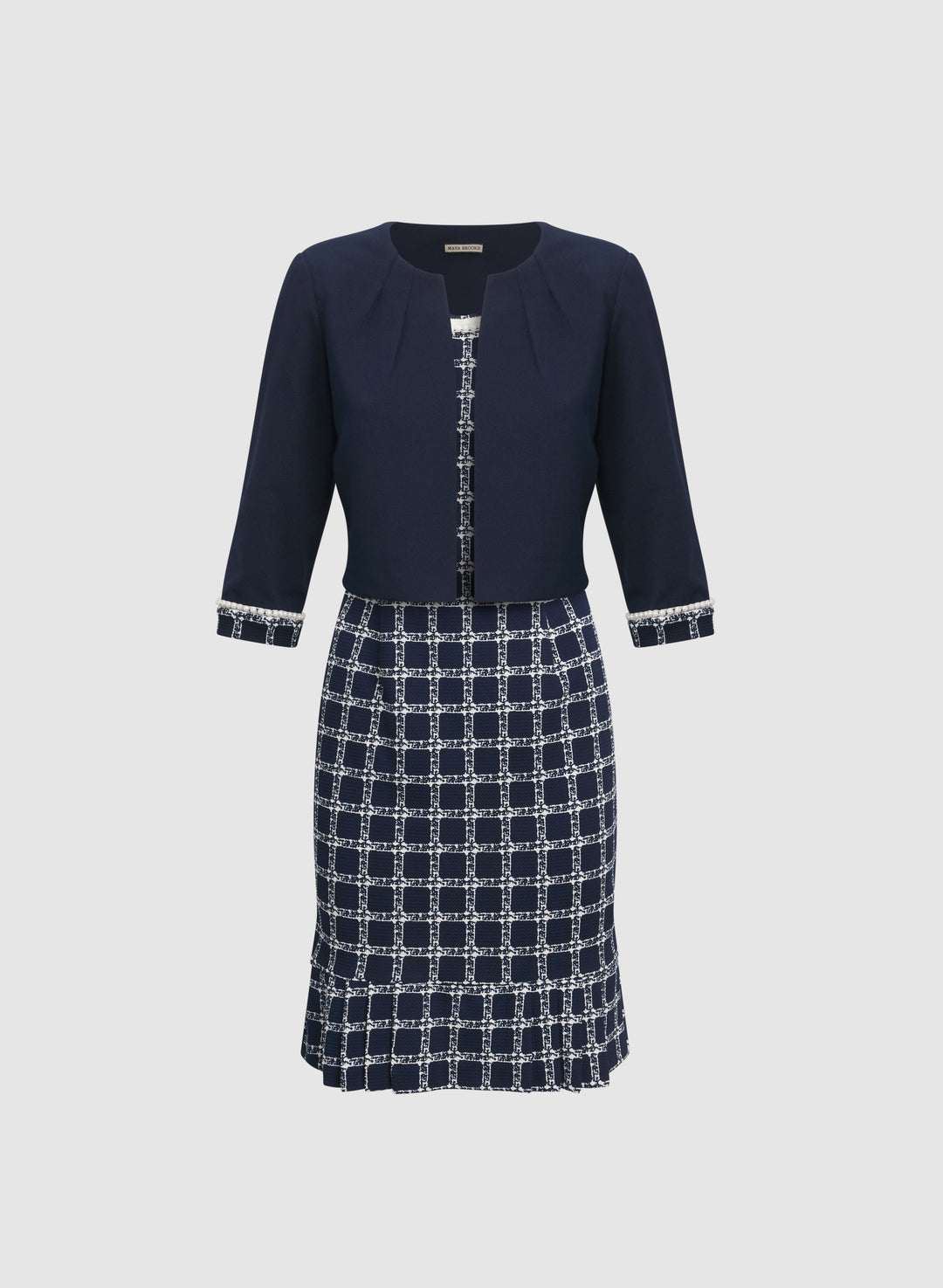 Pearl Trim Jacket & Plaid Dress Set