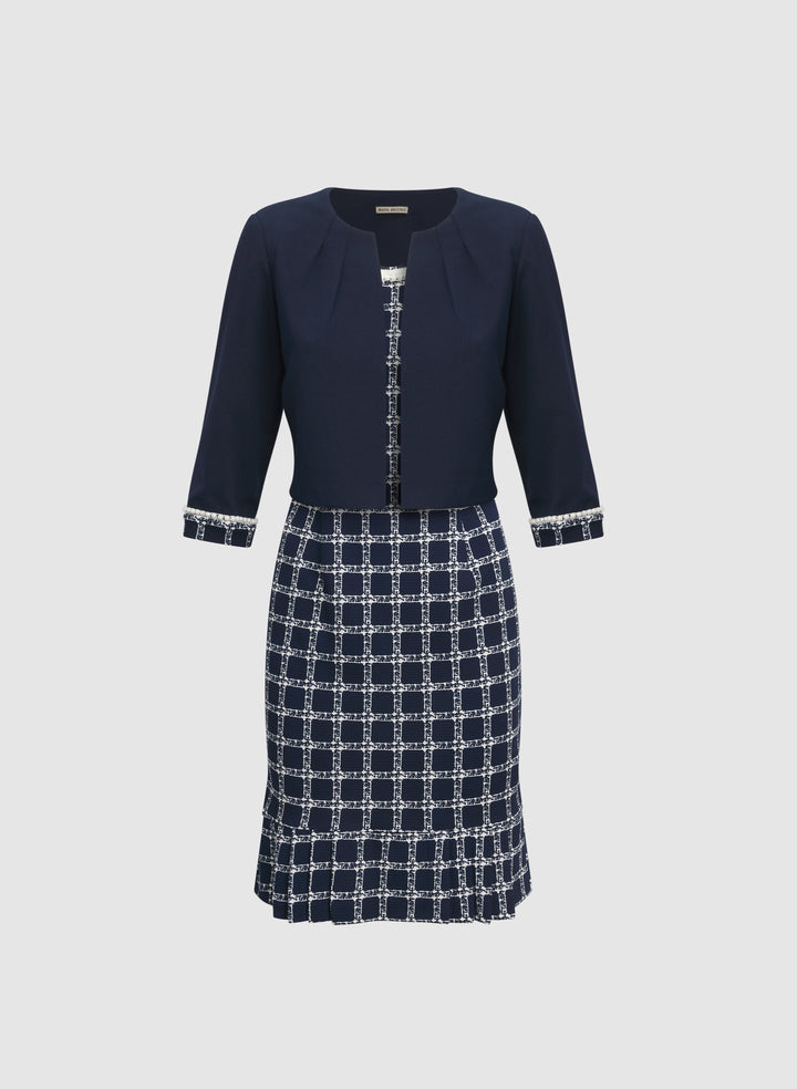 Pearl Trim Jacket & Plaid Dress Set