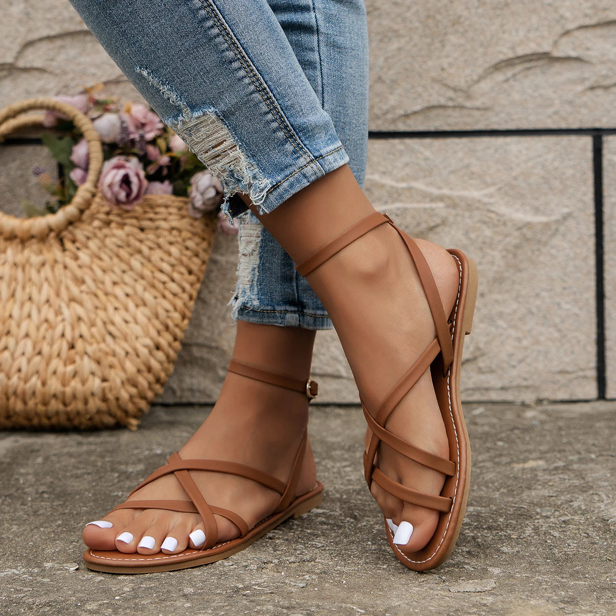 Layla - Criss-Cross Flat Sandals