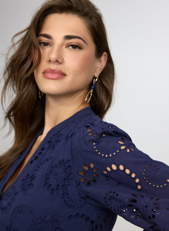 Embroidered Button-Down Midi Dress