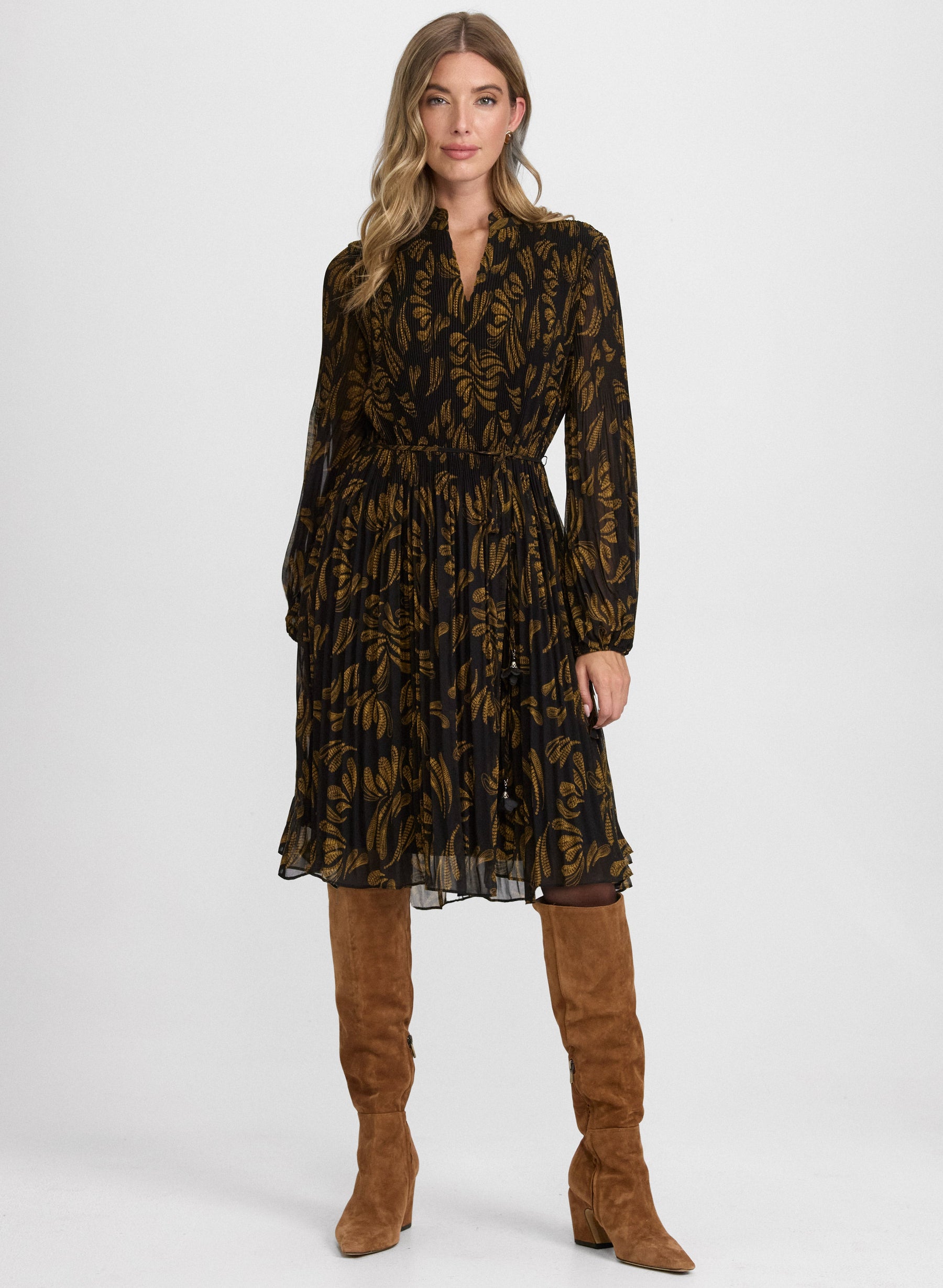 Pleated Paisley Dress