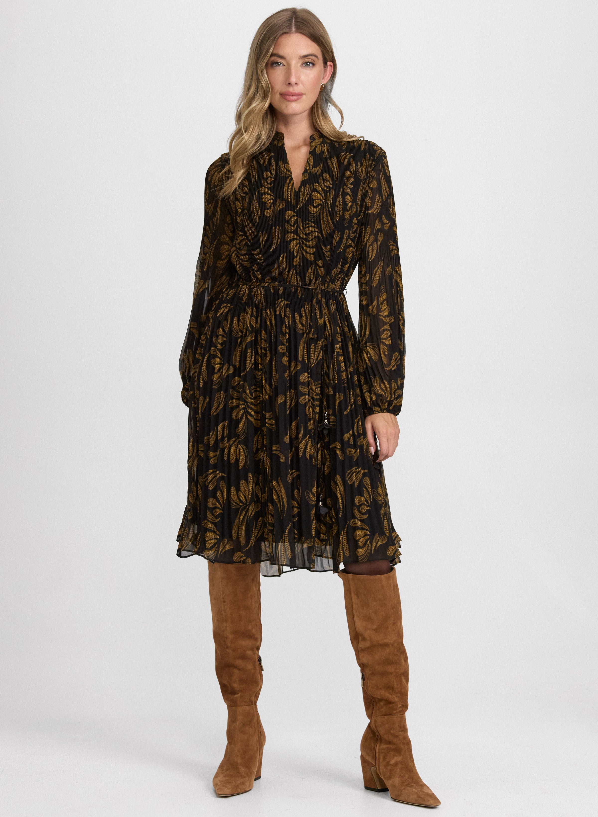Pleated Paisley Dress