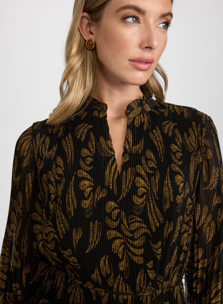 Pleated Paisley Dress