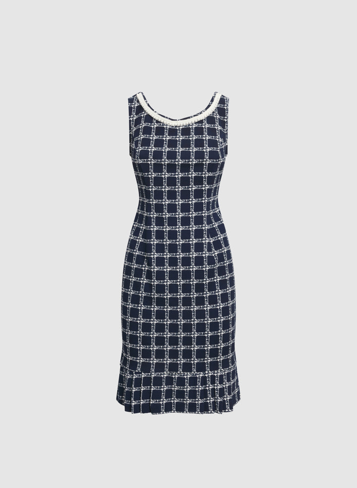 Pearl Trim Jacket & Plaid Dress Set