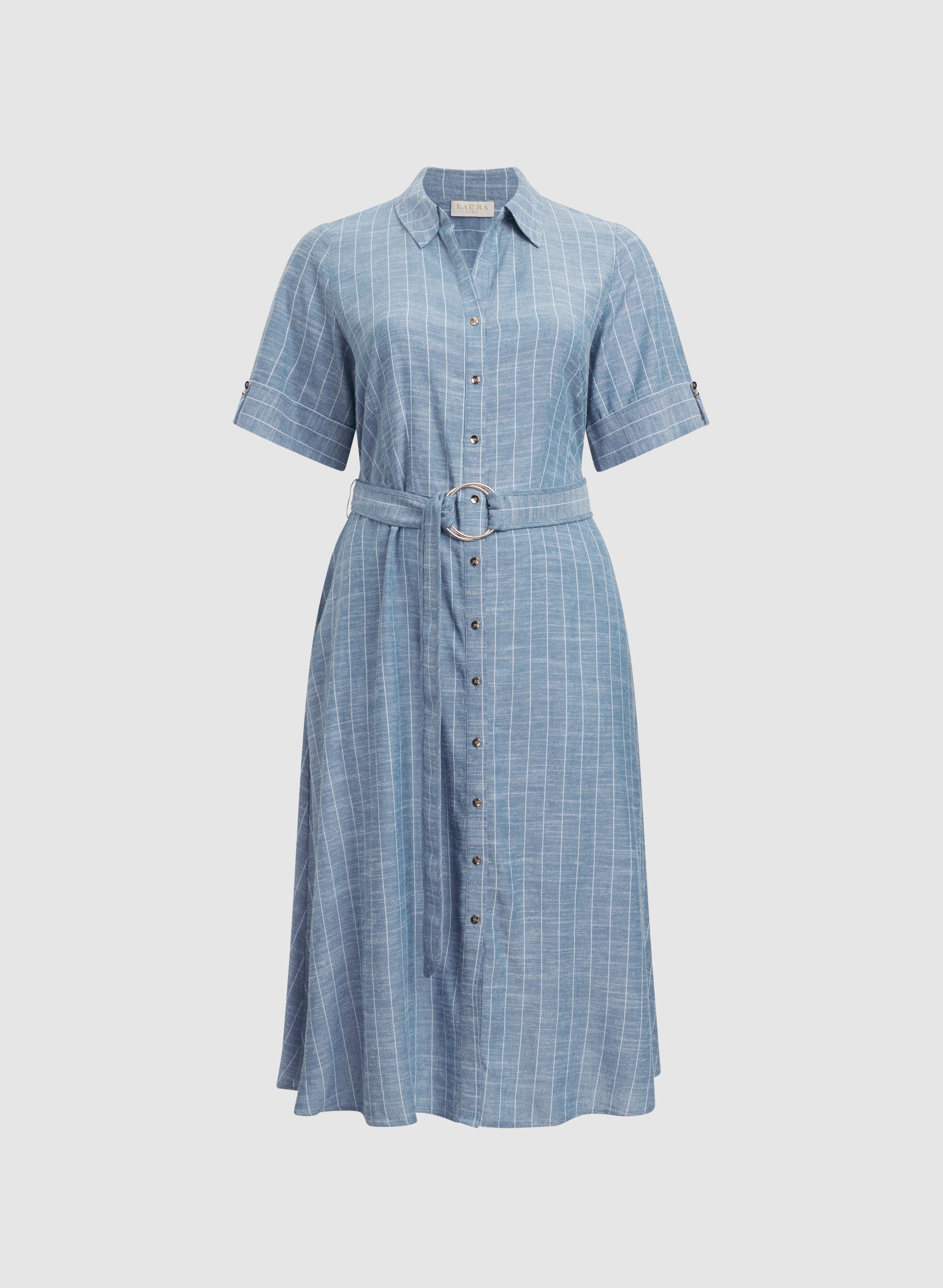 Striped Linen-Blend Shirt Dress