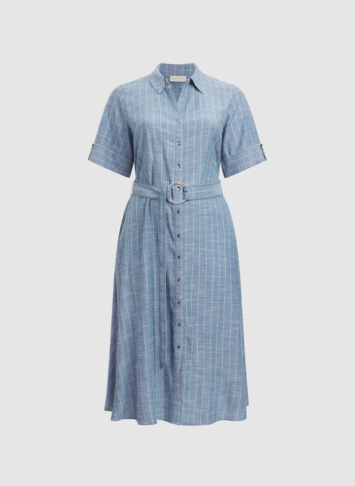 Striped Linen-Blend Shirt Dress