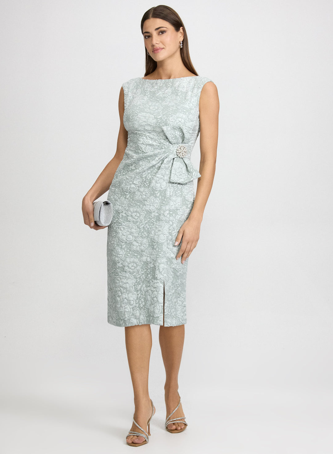 Jeweled Floral Jacquard Dress