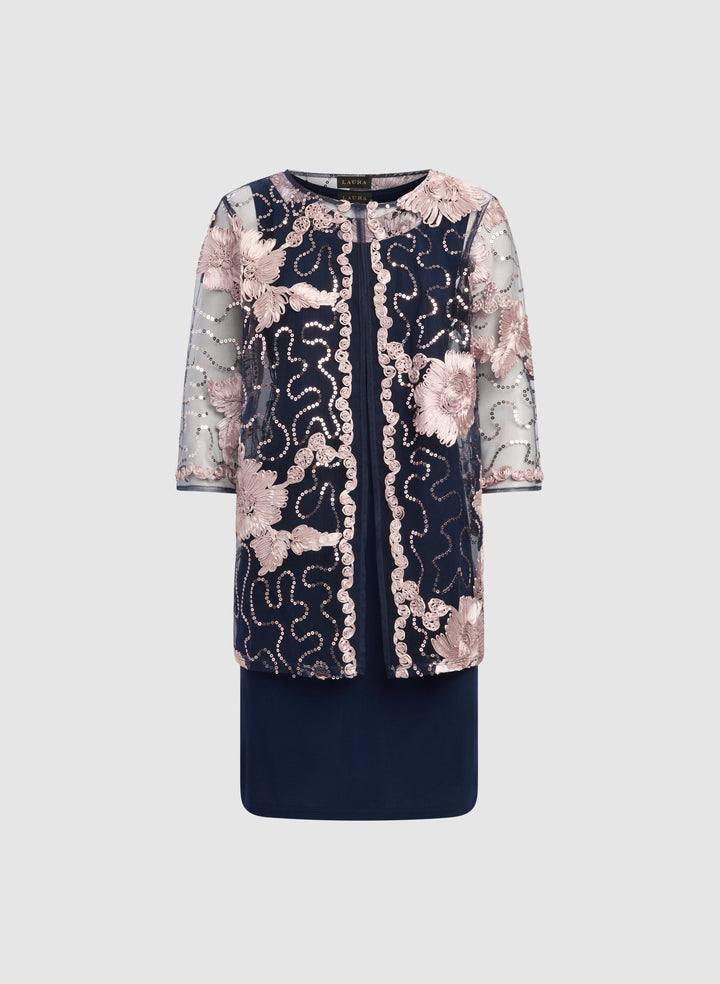 Floral Embroidered Jacket & Dress Set