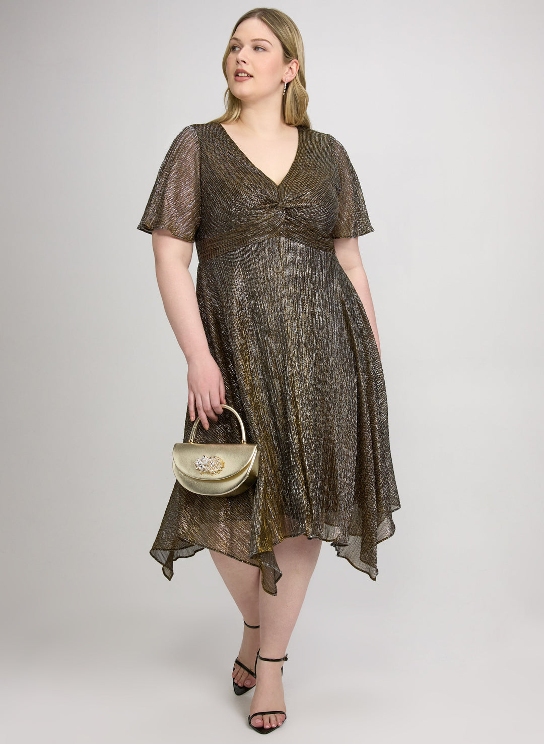 Metallic V-Neck Dress