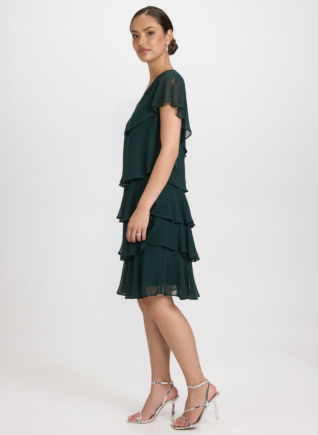 Tiered Brooch Embellished Dress