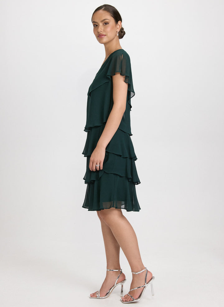 Tiered Brooch Embellished Dress