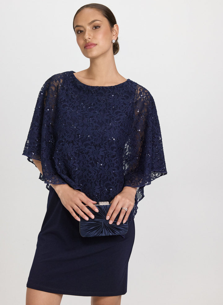 Compli K - Sequined Lace Capelet Dress