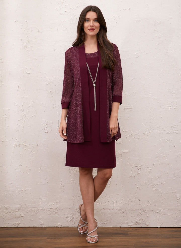 Metallic Cardigan, Dress & Necklace Set