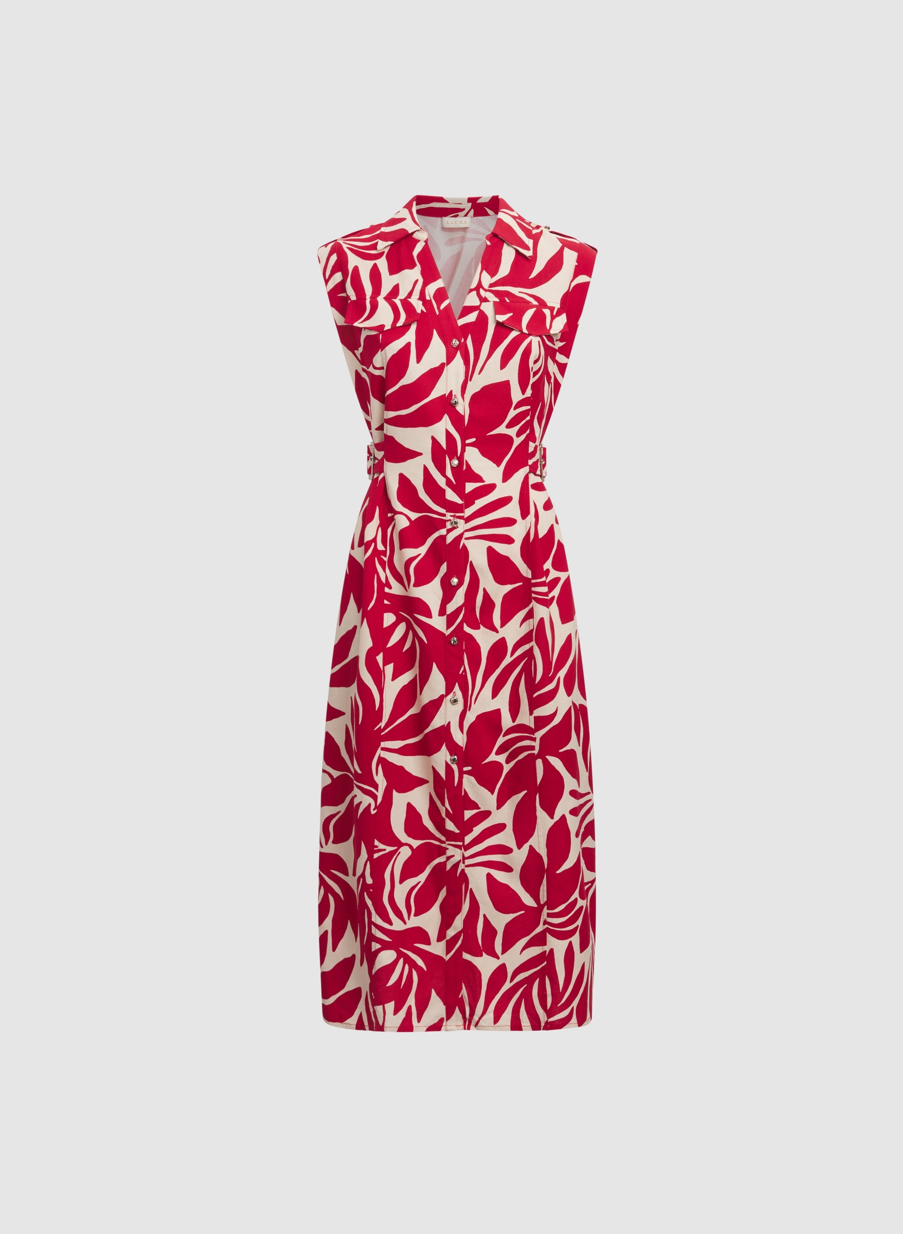Leaf Print Linen-Blend Dress