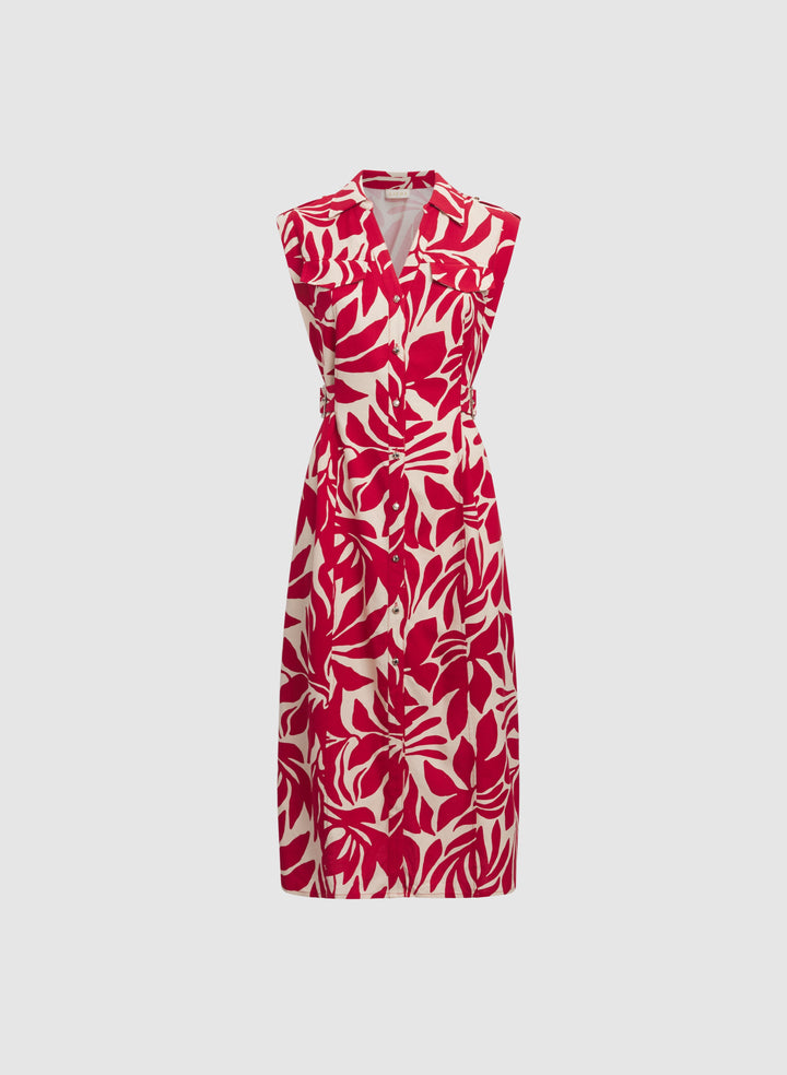 Leaf Print Linen-Blend Dress