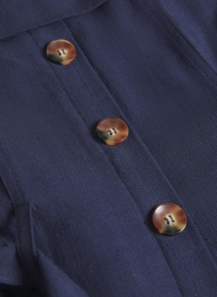 Linen-Blend Button-Down Dress