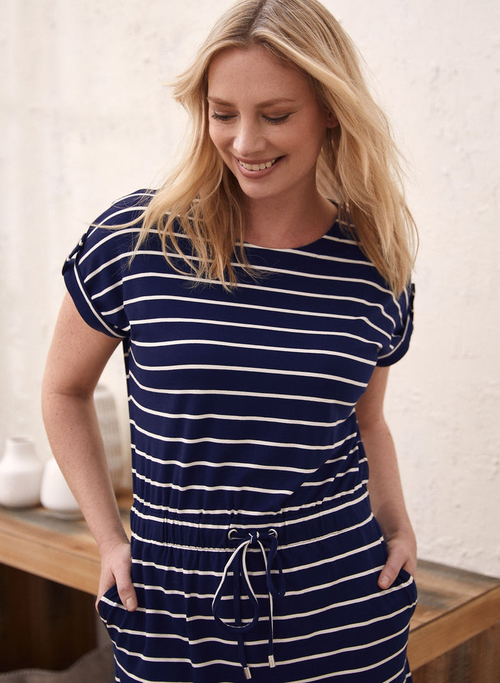Boat Neck Stripe Print Dress