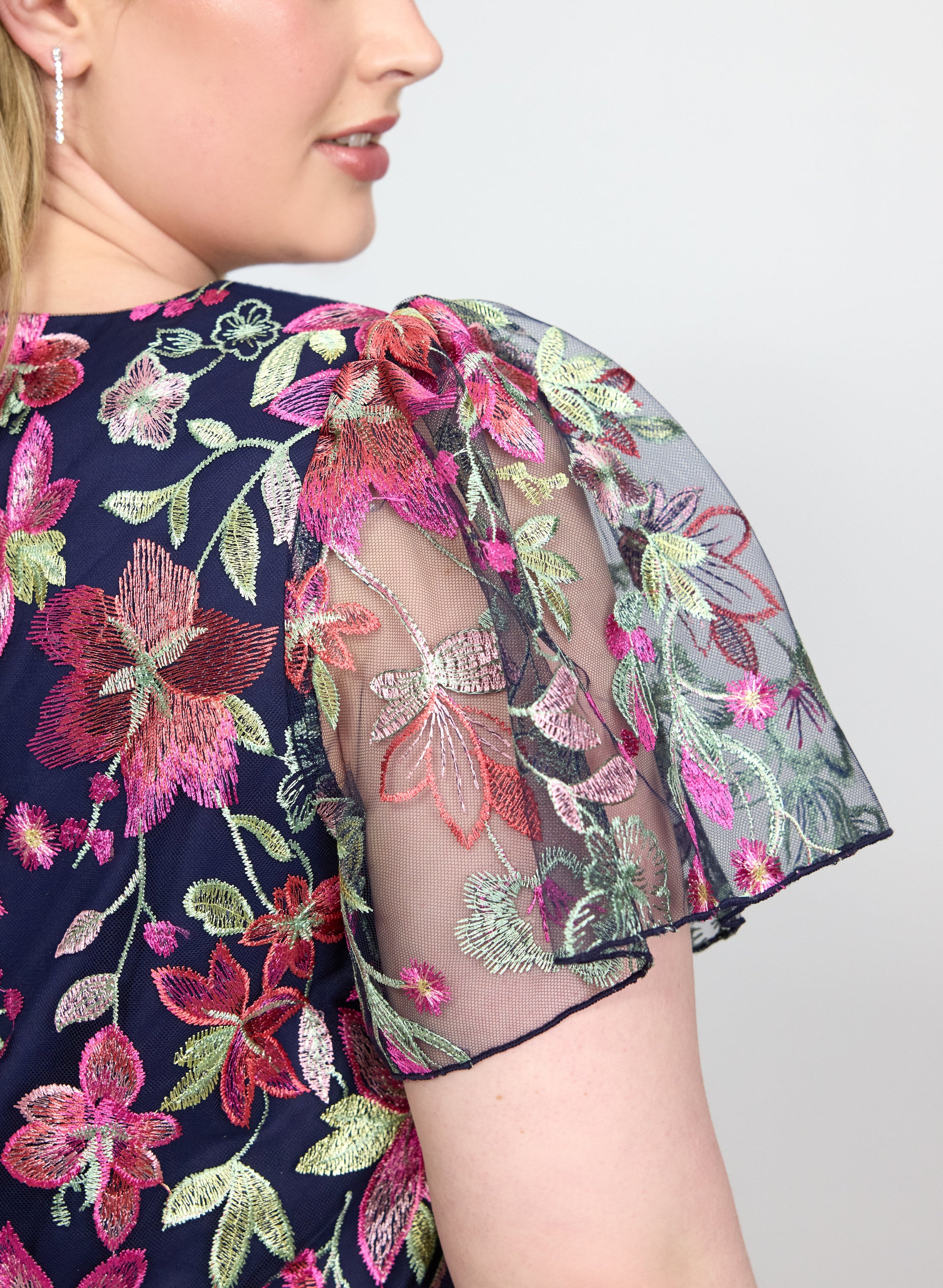 Floral Embroidered Mesh Dress
