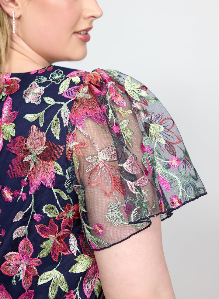 Floral Embroidered Mesh Dress